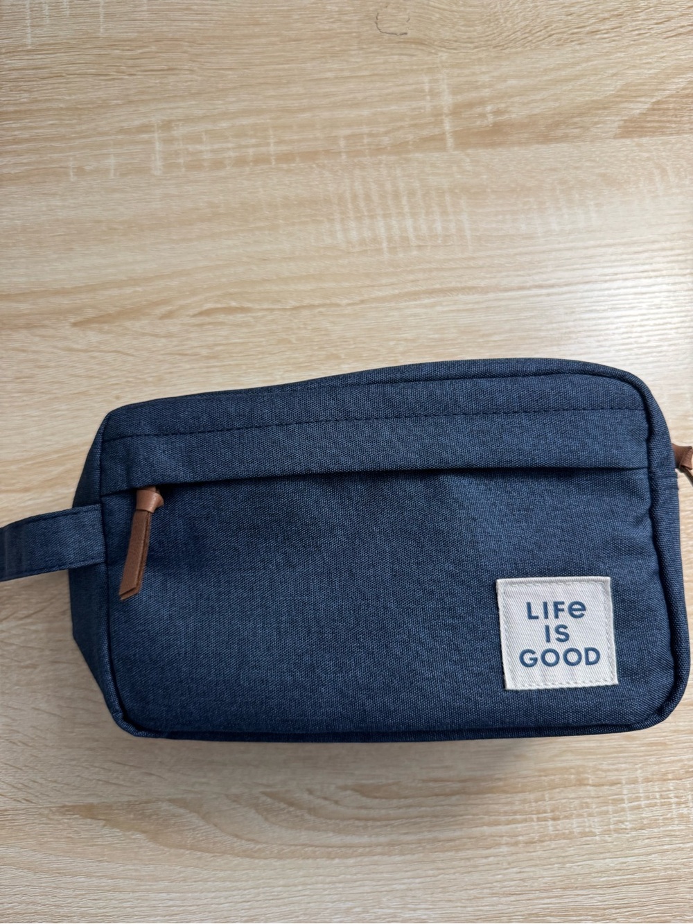 Life Is Good Navy Toiletry Bag with Brown Accents